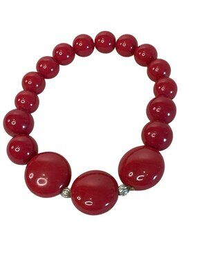 Red Beaded Stretch Bracelet Large & Small Glossy Beads Cherry Red VTG